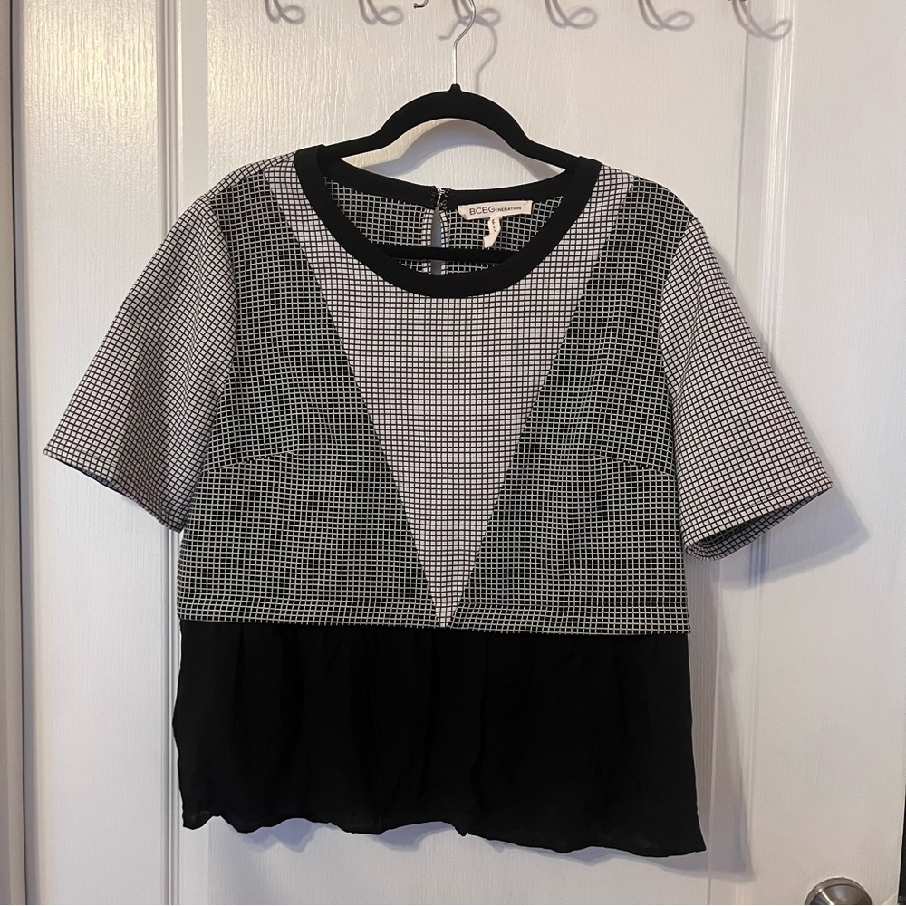 BCBGeneration Black and White Peplum Top